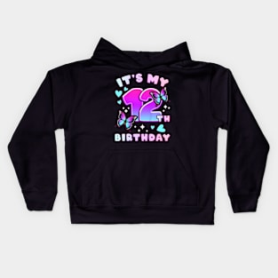 12th Birthday Girl 12 years Butterflies and Number Kids Hoodie